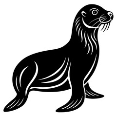 Cute Silhouette of a Sea Lion line art vector cartoon illustration