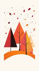 Abstract Autumnal Treescape With Falling Leaves