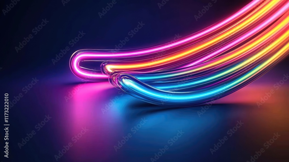 Poster neon abstract background concept. vibrant neon light trails in a dark space creating a dynamic visua