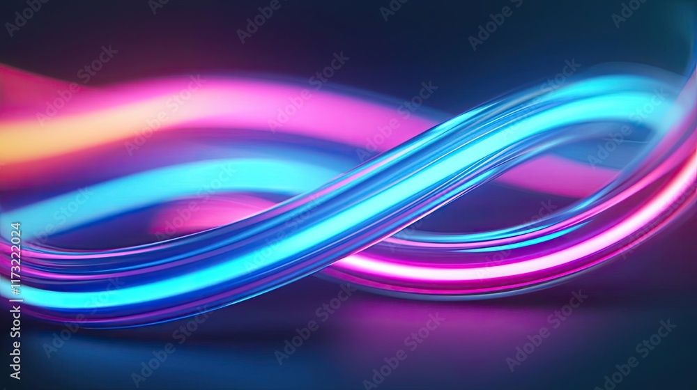 Poster neon abstract background concept. vibrant glowing neon waves in blue and pink create a dynamic and m