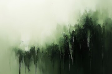 Abstract green fog landscape painting.