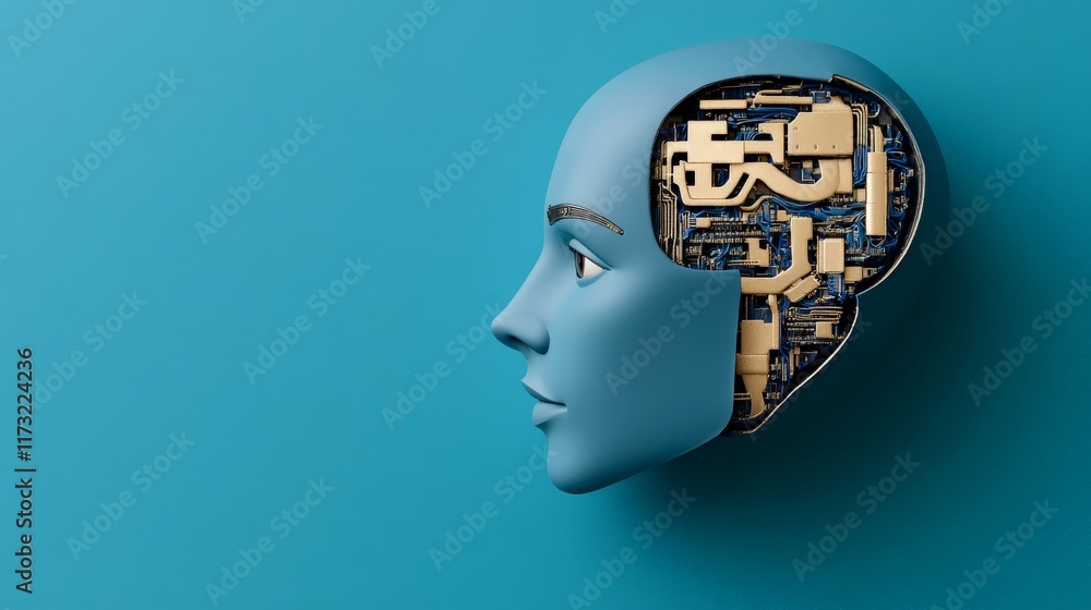 Poster ai mind: unveiling the intricate circuitry within a futuristic robotic head, a captivating blend of 