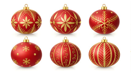 Elegant red christmas ornaments with golden decorations for festive holiday decor.
