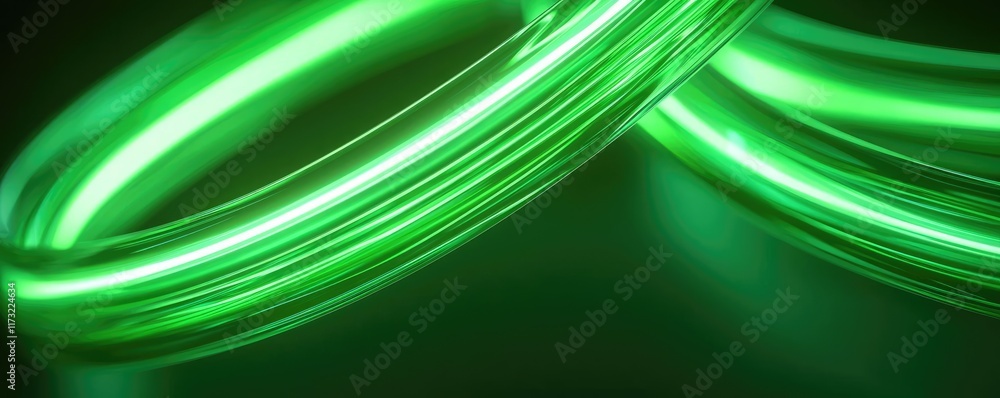 Poster neon abstract background concept. abstract green light trails interwoven in dynamic movement on a da
