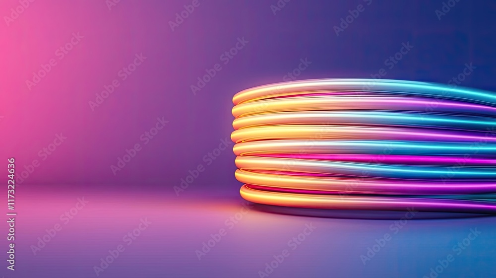 Poster neon abstract background concept. vibrant neon cables stacked in a modern abstract composition with 