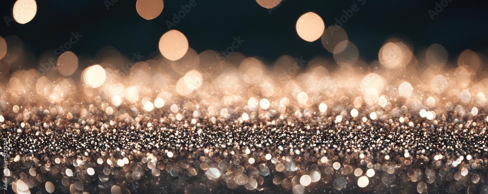 Poster glitter abstract background idea. a close-up view of shimmering golden glitter on a dark background,