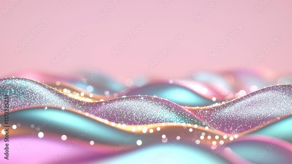 Poster glitter abstract background idea. abstract waves in soft pastel colors with sparkles creating a drea