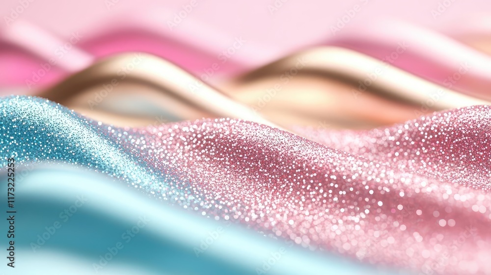 Poster glitter abstract background idea. a vibrant display of flowing fabric waves in pastel shades with a 
