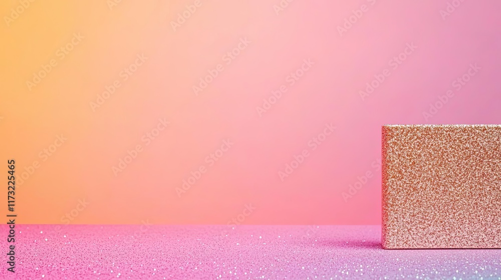 Poster glitter abstract background idea. a minimalistic textured block against a gradient backdrop of pink 