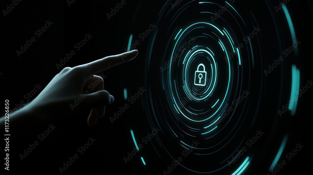 Poster cybersecurity: digital hand accessing secure data