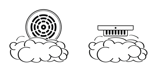 Home CO2 sensor. Smoke, fire alarm detector. Air quality monitor, atmosphere condition for PPM, CO2 meter map, CO2 value meters check. CO2 and greenhouse gases. Air purification level.