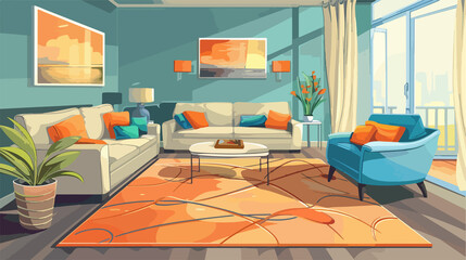 Modern Stylish Living Room Interior Vector Illustration