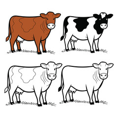 Set of Cow animal silhouette. Beautiful Cow silhouette isolated on white background. Cow vector illustration.