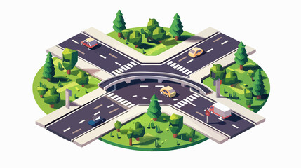 Isometric Road Crossroads Flyover Junctions