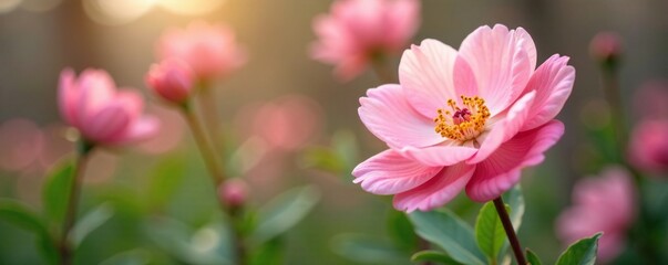 Obraz premium soft pink peaches bloom in the early spring garden, floral, pink flowers, garden flowers