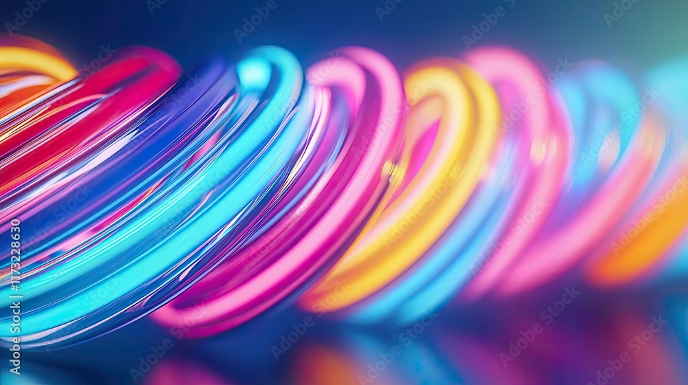 Poster neon abstract background concept. a vibrant display of colorful neon light rings swirling in a dynam