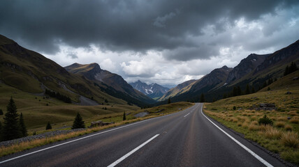 Naklejka premium Empty road winding through green mountains