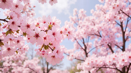 Obraz premium Full cherry blossom trees against a blue sky