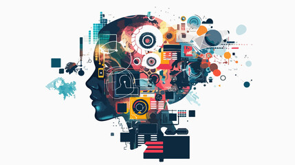 Obraz premium Modern Integration of New Technologies in Mixed Media Flat Vector Design