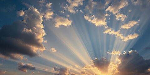 Dramatic Sunset Sky with Crepuscular Rays Golden Hour Cloudscape