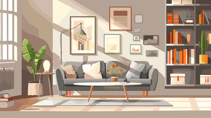 Elegant Light Living Room with Grey Couch and Table