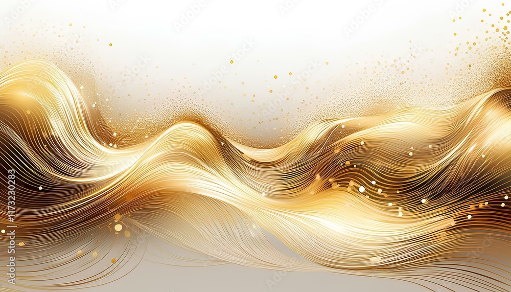 Aufkleber gold abstract background with waves. glowing wave-shaped gold dust particles on white background.