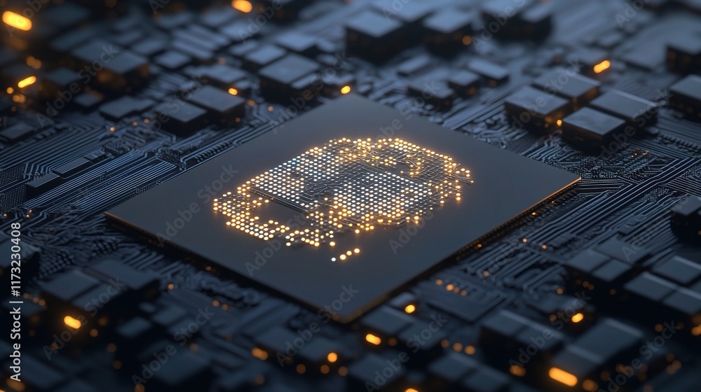 Poster modern ai computing concept with circuit board design and glow