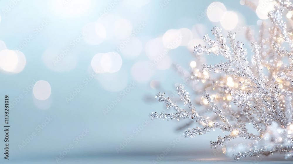 Poster glitter abstract background idea. a close-up of shimmering frost on delicate branches against a soft
