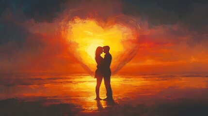 Heart-Framed Embrace at Dusk