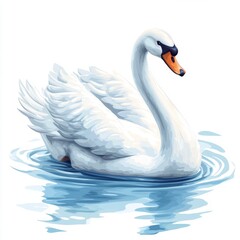 Obraz premium Elegant White Swan Swimming Gracefully on Calm Blue Water Surface