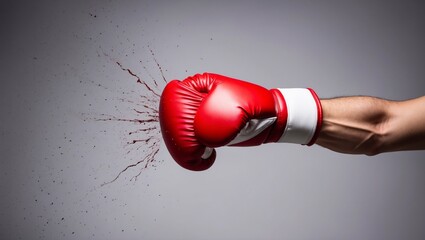 Boxing punch and movement concept. Red boxing glove striking with force, showcasing power and intensity