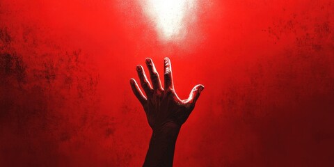 A hand reaches towards a red light source