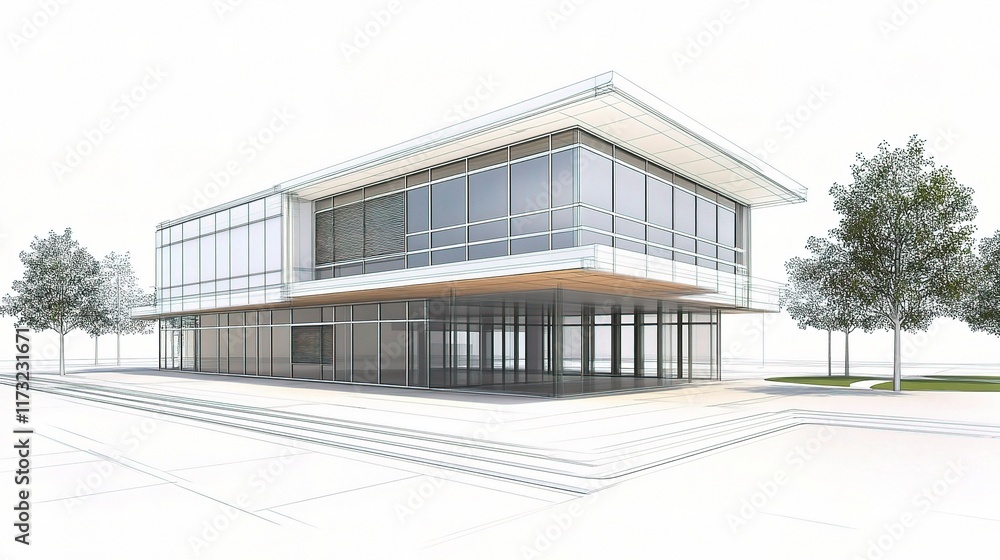 Aufkleber modern architectural design with 3d wireframe perspective view