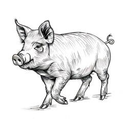 Fototapeta premium trotting pig outline with curly tail