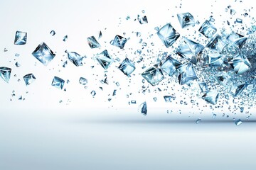 Fototapeta premium Shattering ice cubes dynamic motion abstract art minimalistic space close-up energy and movement