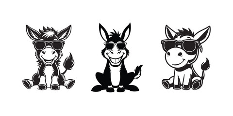 Obraz premium Cute Mule sitting wearing sunglass illustration vector, Collection of Joyful Mule Clipart Art 