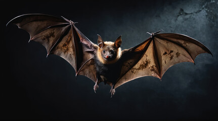 Bats flying in the night under a moonlit sky in a dark cave environment