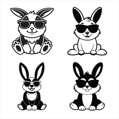 Fototapeta premium Cute Rabbit sitting wearing sunglass illustration vector, Collection of Joyful Rabbit Clipart Art 