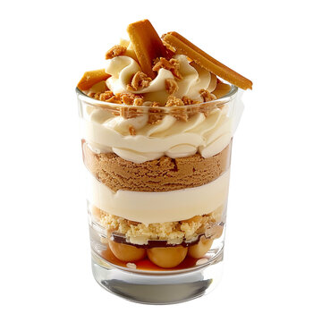 Homemade layered dessert with fresh apricot cream cheese or yogurt granola on white background