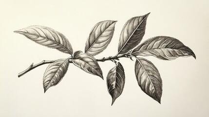 Tea branch with intricate leaves, showcasing botanical detail
