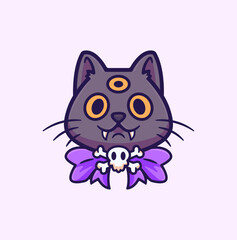 Toyingly Eerie Cat with a Skull Bow Tie - A Spooky-Cute Design for Halloween Themes