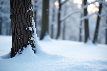 A blanket of snow wraps around the tree trunks, snow, peaceful, branches