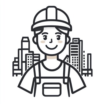 recommend clip art: Happy Construction Worker in City Setting