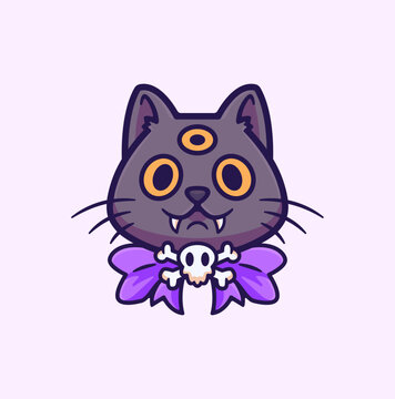 Toyingly Eerie Cat with a Skull Bow Tie - A Spooky-Cute Design for Halloween Themes