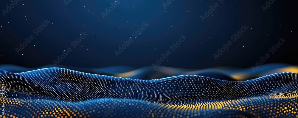Poster glitter abstract background idea. abstract digital waves in blue and gold, creating a soothing and m