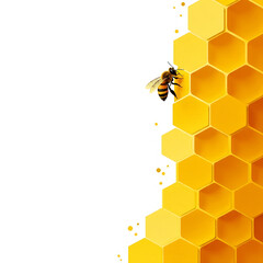 Banner Illustration yellow beehive with bees on the right on the white background, minimalistic, copy space for text. Bee day,