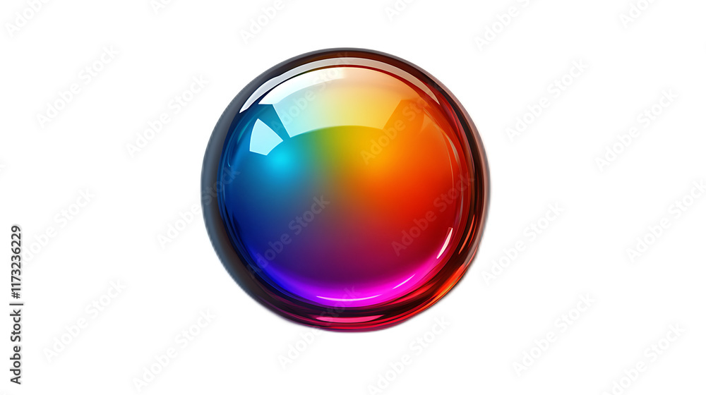 Poster chromatic orb: a vibrant, iridescent sphere radiates color, showcasing a spectrum of hues in a capti