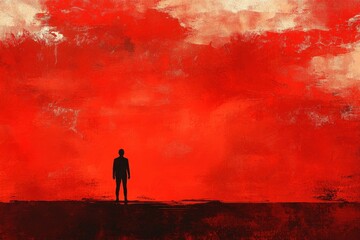 Fototapeta premium Solitary Figure Against a Crimson Sky