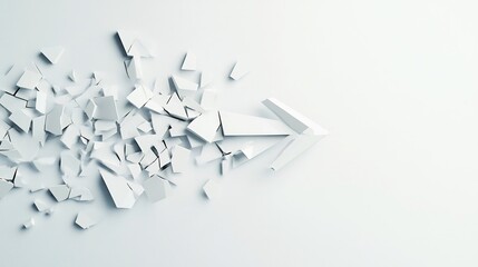 Broken 3D Arrow Fragments in Abstract Geometric Scatter on Light Background