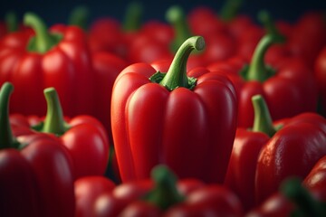 A pile of fresh red bell peppers.